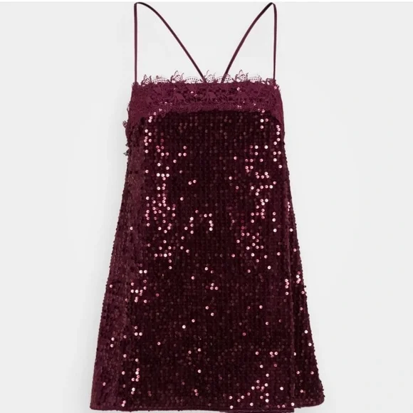 Free People Burgundy Sequin Mini Dress - Picture 11 of 12